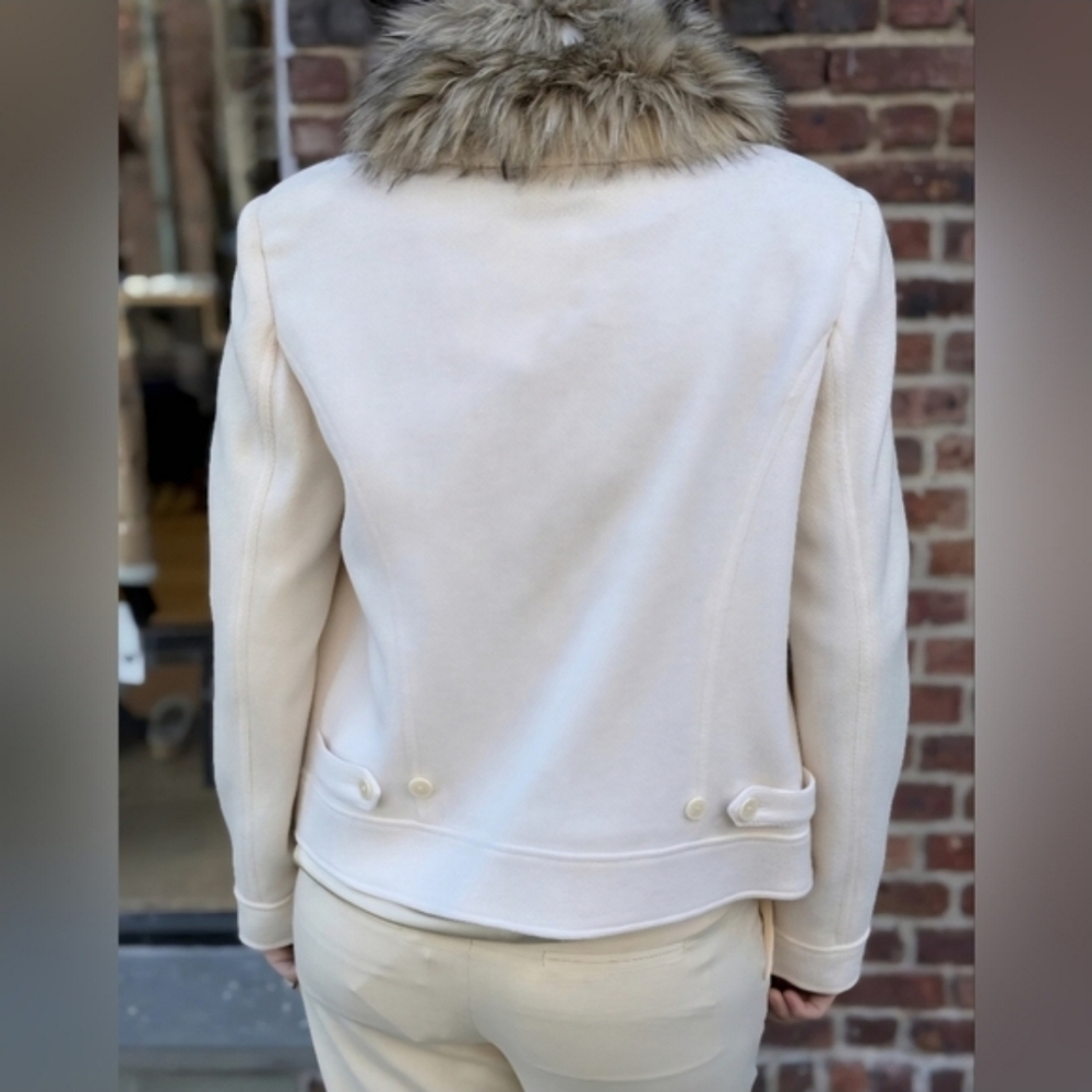 NWT Lauren Ralph Lauren Cream Wool Jacket Removable Faux Fur Collar Small Zip - Picture 13 of 16
